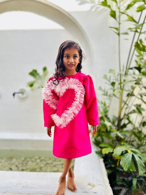 Pre-Order: Fuchsia frilled heart dress