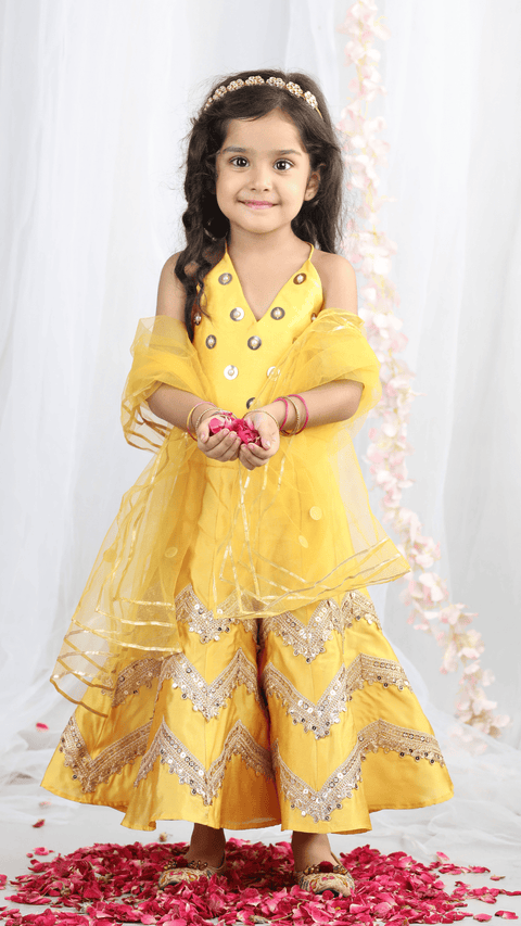 Pre-Order:Embroidered Top with heavy embilleshed plazzo and dupatta