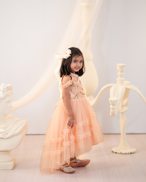 Pre-Order: Peach Esmeralda high-low gown