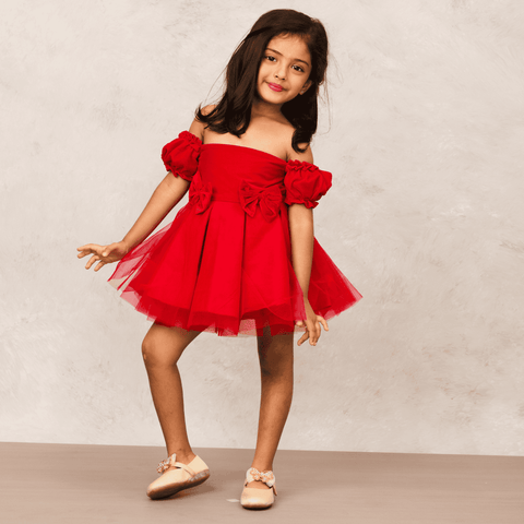 Pre-Order: Sleek red velvet off-shoulder dress