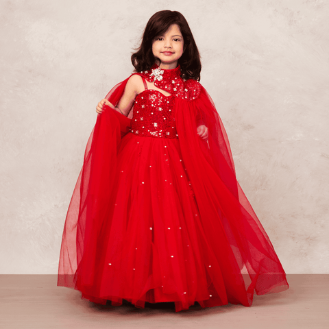 Pre-Order: Glamorous red gown with crystal embellishments