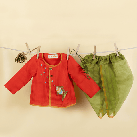 Pre-Order: FISH ANGRAKHA WITH GREEN DHOTI