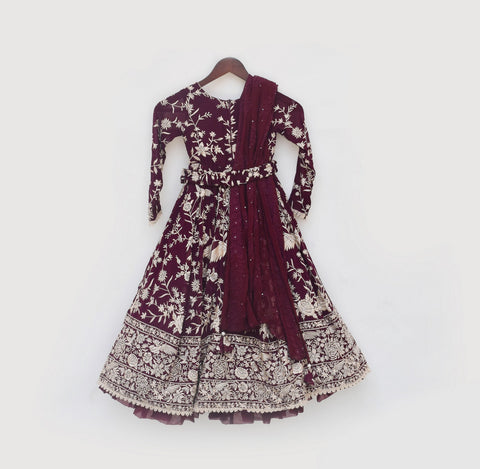 Pre Order: Burgandy Parsi work Anarkali