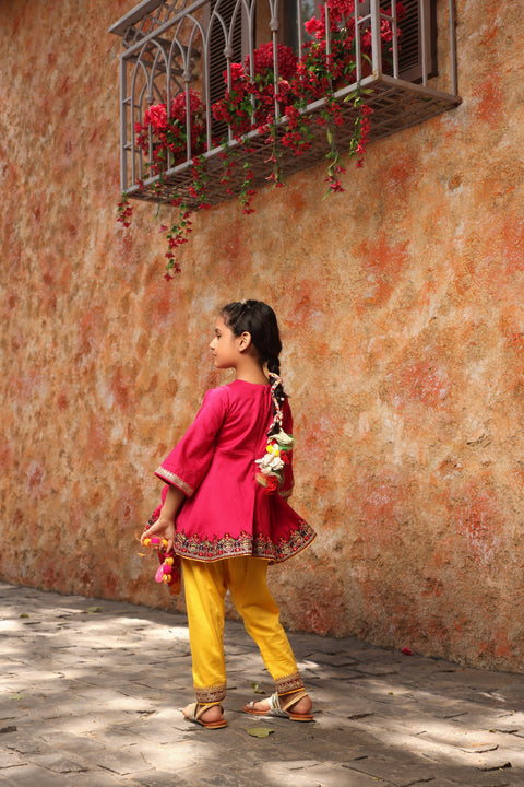 Pre Order: Pink Kurti with Yellow Salwar