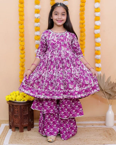 Aatya Kiids Purple Kurta with double layered sharara.