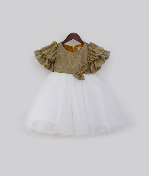 Pre-Order - Golden Shimmer and Offwhite Glitter Elegance  for Girls