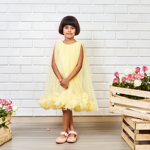 Pre-Order: Yellow Pompom Flared Dress