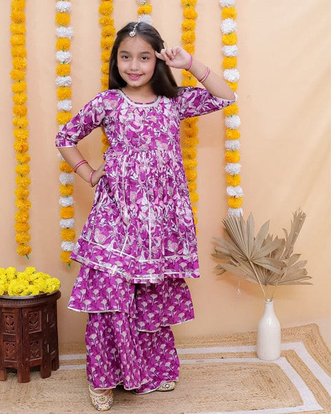 Aatya Kiids Purple Kurta with double layered sharara.