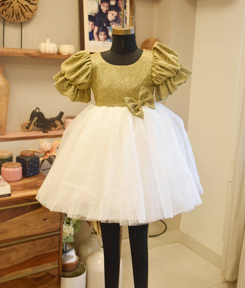 Pre-Order - Golden Shimmer and Offwhite Glitter Elegance  for Girls
