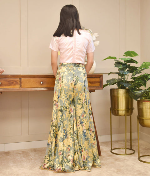 Pre-Order - Baby Pink Crop Top with Printed Pant  for Girls