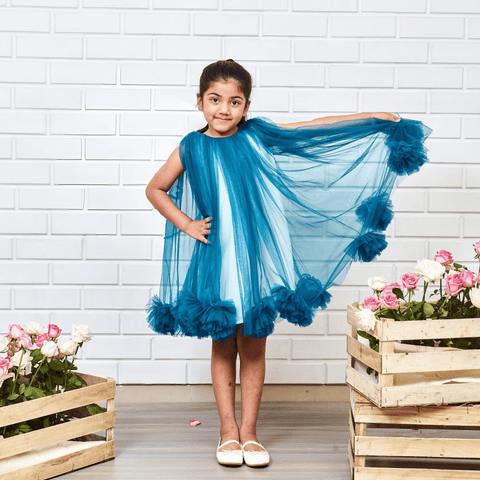 Pre-Order: Blue Pompom Flared Dress