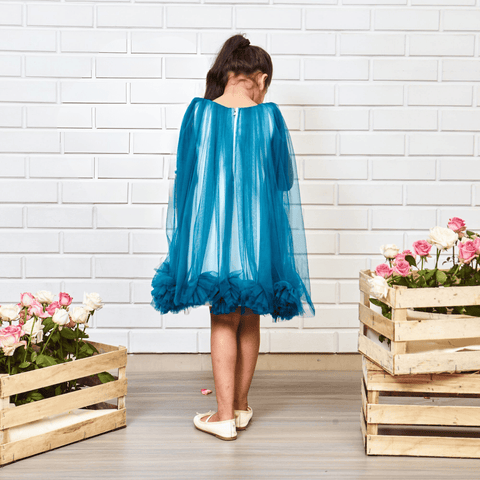 Pre-Order: Blue Pompom Flared Dress