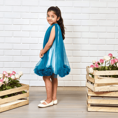 Pre-Order: Blue Pompom Flared Dress