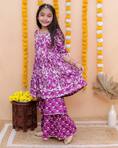 Aatya Kiids Purple Kurta with double layered sharara.