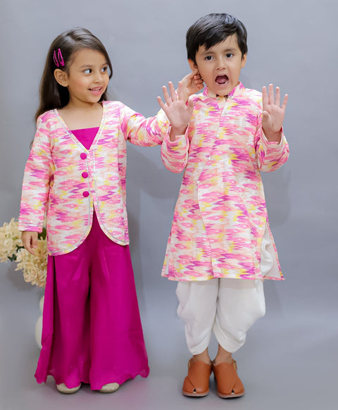 Pre-Order: Plazzo and crop top set with Silk Jacket