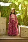 Pre Order: Pink Top with Printed Sharara and Cape