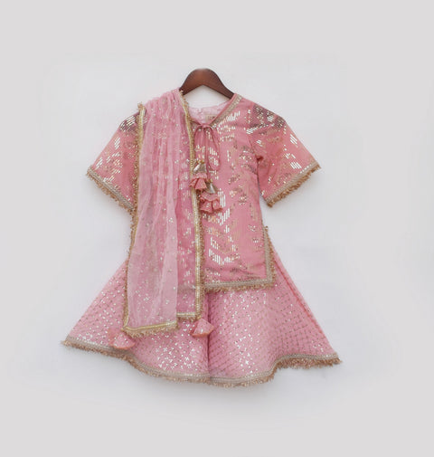 Pre Order: Peach Sequence Embroidery Kurti Sharara