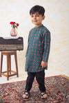 Boy Printed Jaal Embroidery Kurta Bundi Set - Green