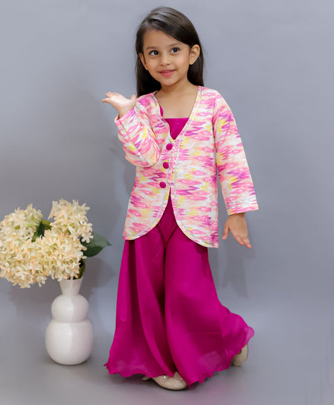 Pre-Order: Plazzo and crop top set with Silk Jacket