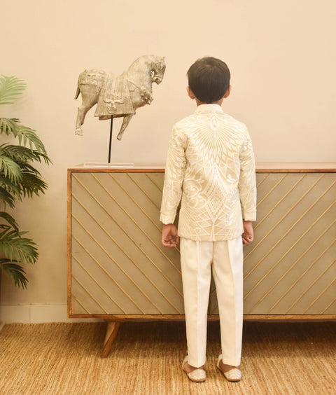 Pre-Order: Ivory Embroidered Bandgala with Pant for Boys