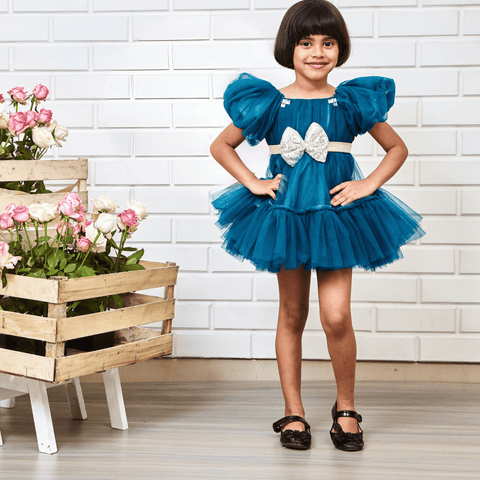 Pre-Order: Puff Sleeves and Ruffle Hem Blue Fancy Dress