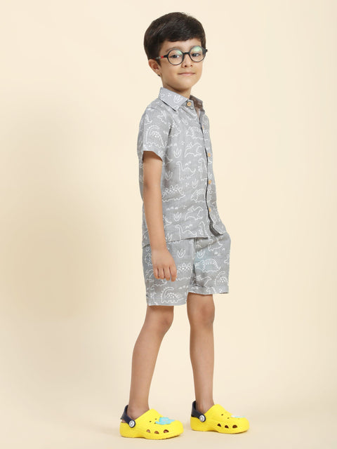 Pre-Order: Dino Printed Pure Linen  Premium Co-ords