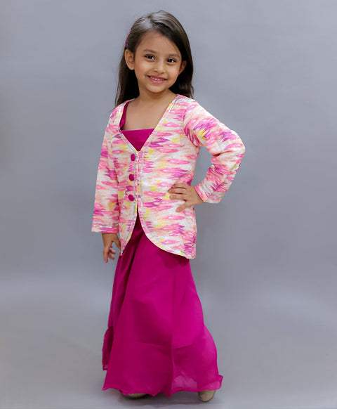 Pre-Order: Plazzo and crop top set with Silk Jacket