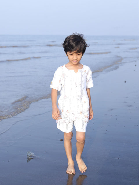 Pre-Order: Climbing Bears Printed Pure Linen  Premium Co-ords