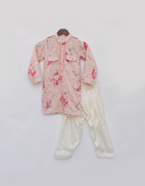 Pre Order: Peach Printed Kurta with Salwar