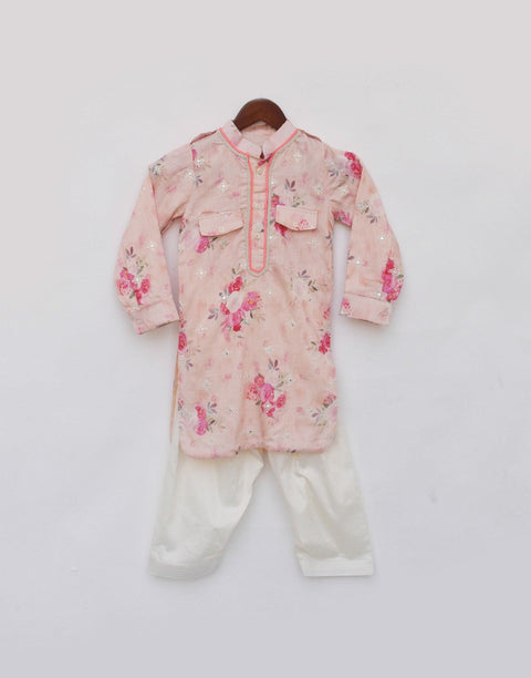 Pre Order: Peach Printed Kurta with Salwar