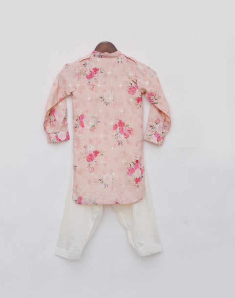 Pre Order: Peach Printed Kurta with Salwar