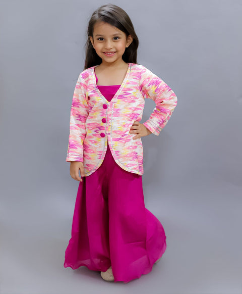 Pre-Order: Plazzo and crop top set with Silk Jacket