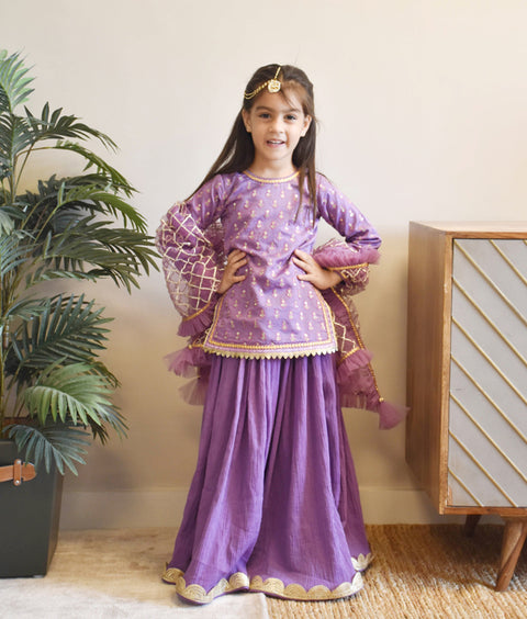 Pre-Order - Purple Embroidery Kurti with Lehenga  for Girls