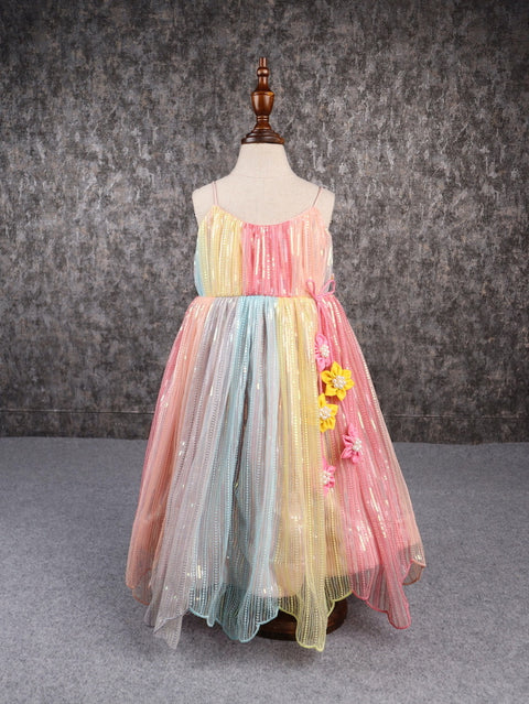 Pre-Order: Sequins Embroidered Multicolour Spaghetti Strap Anarkali