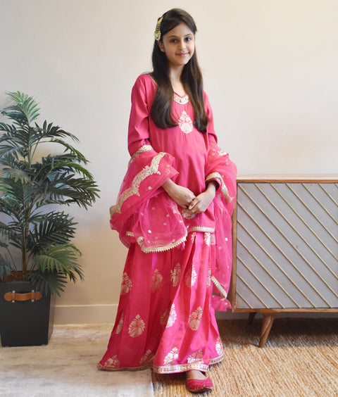 Pre-Order - Hot Pink Kurti with Lehenga for Girls