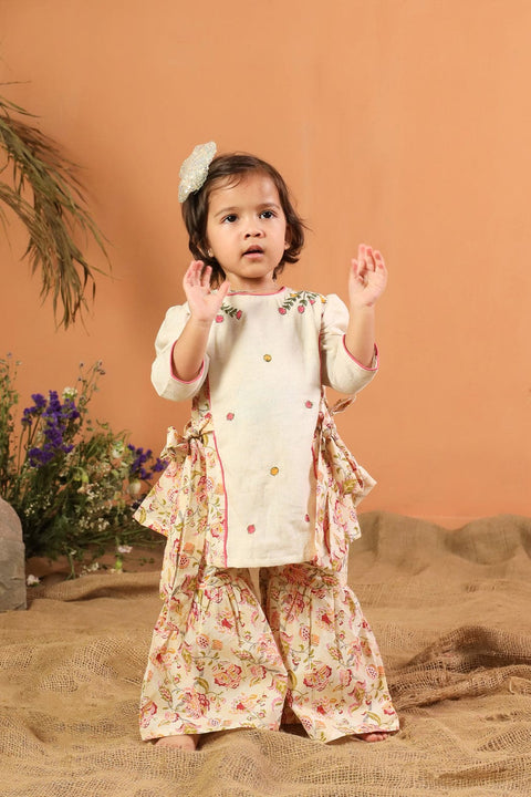 Pre-Order: GIRL TOP DHOTI SET SET-BEIGE