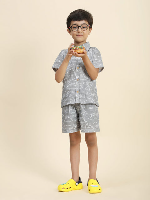 Pre-Order: Dino Printed Pure Linen  Premium Co-ords