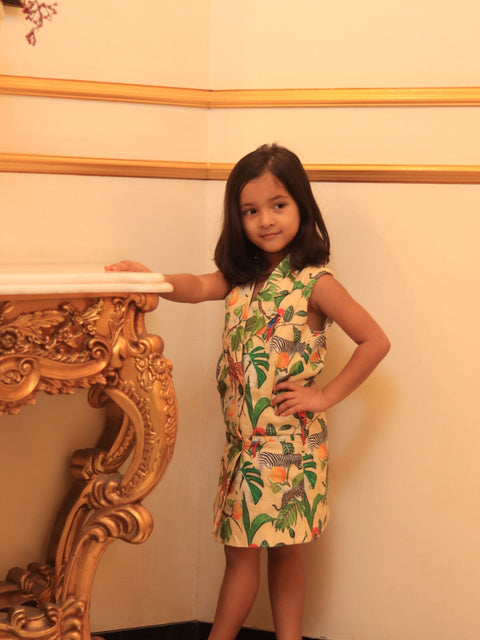 Pre-Order: African Forest Print Pure Linen Blazer Dress