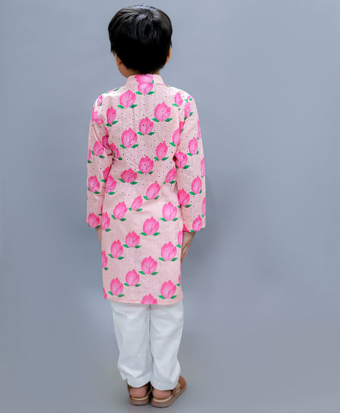 Pre-Order: Baby Pink Kurta with Lotus Print