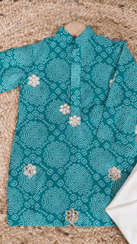 Pre-Order: Rama Green Bandhej Kurta