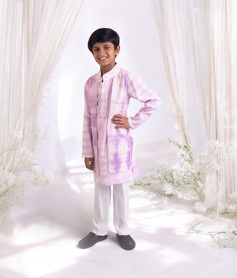 Pre-Order: Lilac Tie & Dye attached Jacket with Kurta and Pant