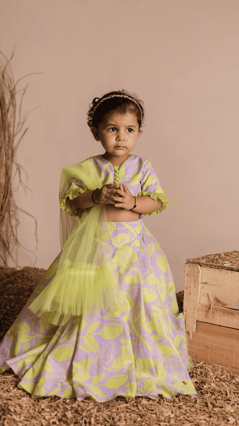 Pre-Order: Lilac Green Floral Printed Ghaghra