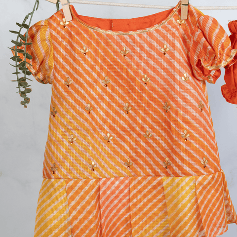 Pre-Order: ORANGE LEHERIYA FROCK WITH BLOOMER