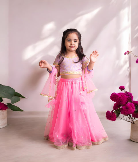 Pre-Order: Lilac Brocade Choli with Lehenga