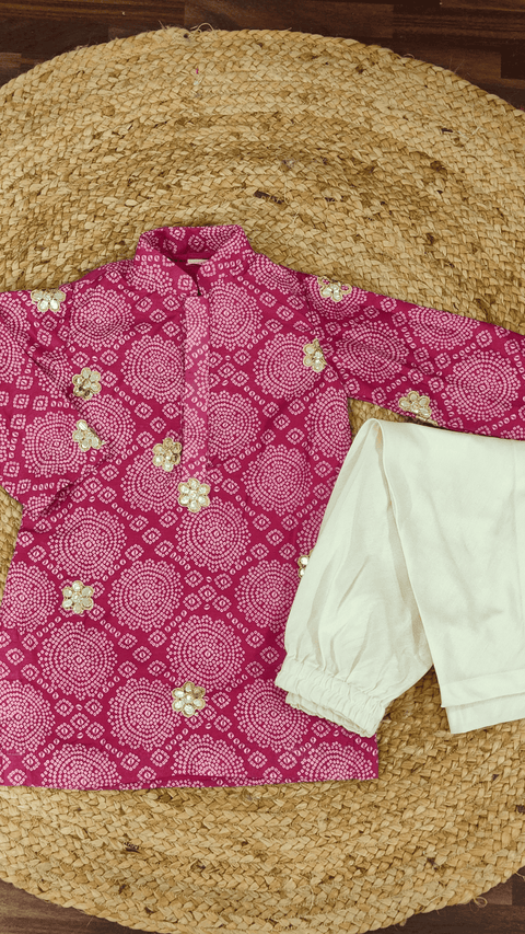 Pre-Order: Pink Bandhej Gota Kurta Churidaar