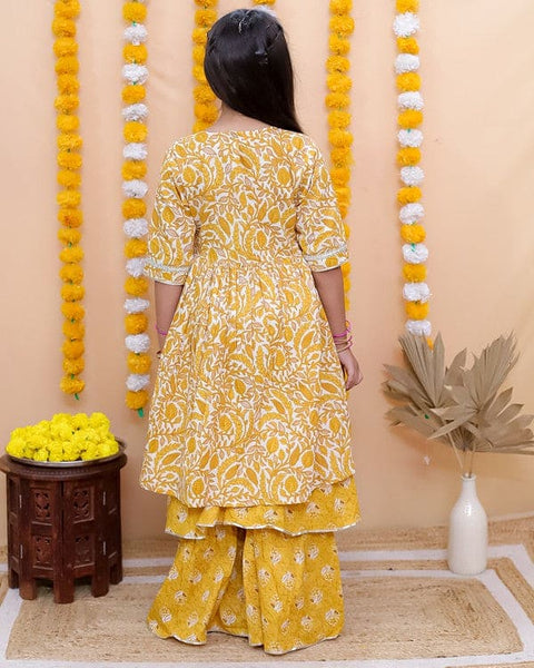 Aatya Kiids Yelllow Kurta with Double layered Sharara.
