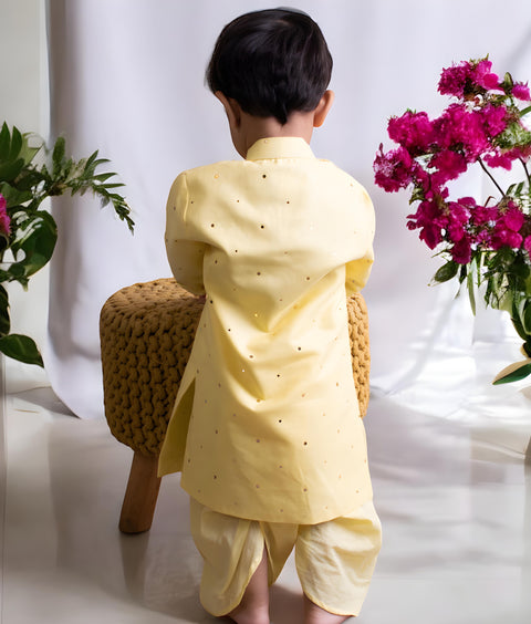 Pre-Order: Yellow Mukesh Work Kurta with Dhoti