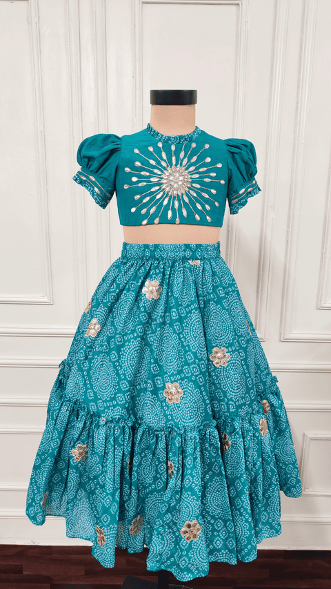 Pre-Order: Rama Green Bandhej Ghaghra