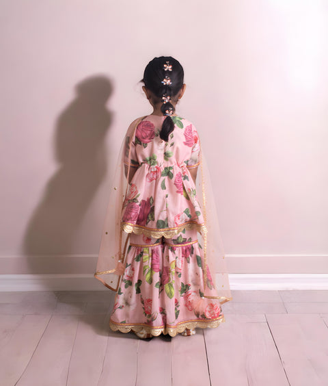 Pre-Order: Peach Printed Kurti with Sharara