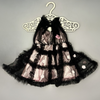 Pre-Order: Flower and Pearl Embellished Ruffle Frilly Black Dress